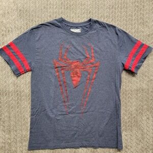 Marvel Spider-Man Shirt Mens Size Large‎ Red Spider Graphic Sleeve Stripes